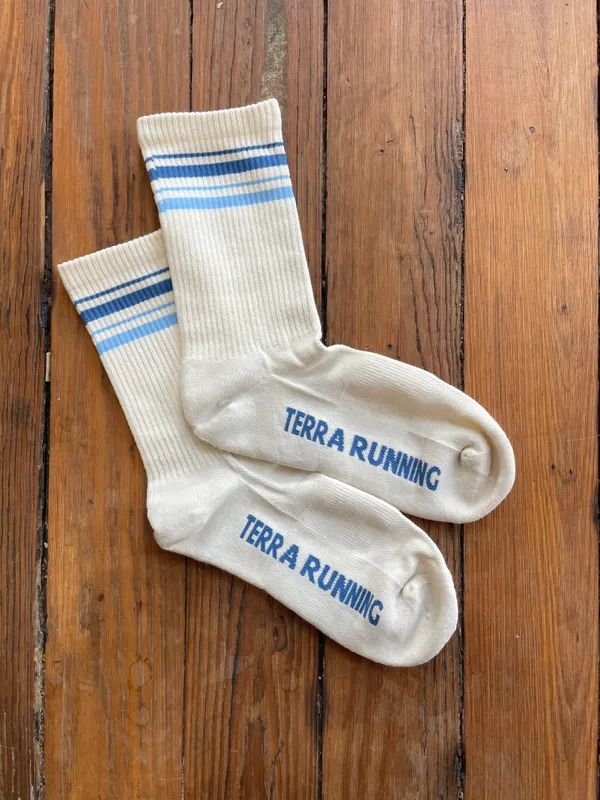 Terra Running Terra Custom Midweight Crew Socks Natural Blue Terra